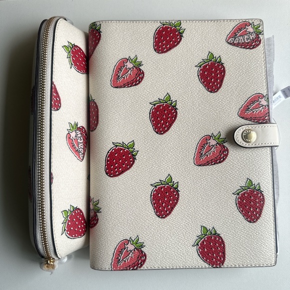 NWT Coach!! BUNDLE  notebook and pencil case set With Strawberry Print - Picture 2 of 6